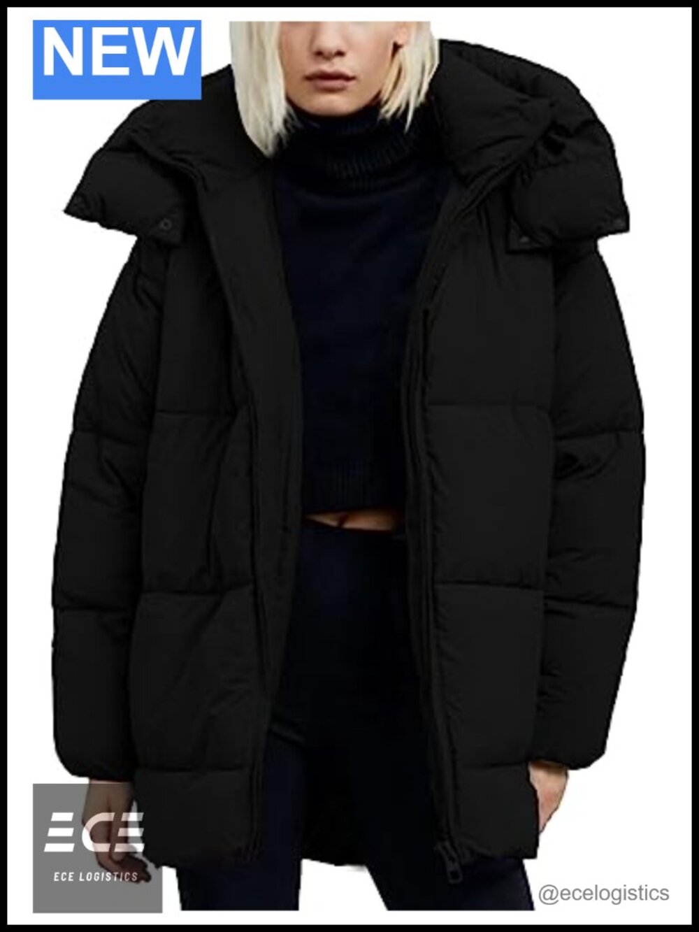 Flygo Women's Hooded Quilted Puffer Jacket Mid-Length Padded Coat